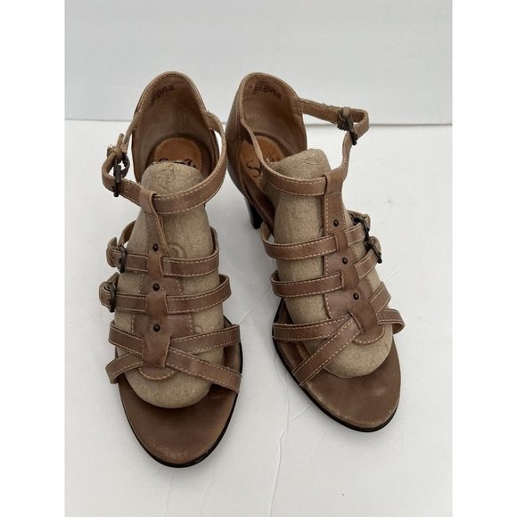 Soft Womens Solana Sandal 7 W Wide Buckle Strappy Heels Brown Leather G… - Picture 2 of 10